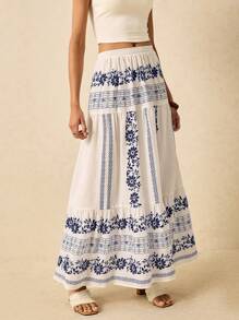 Poéselle 女士花卉印花长款休闲沙滩裙 - 白色 - 查看 5