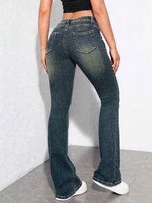 SHEIN ICON Casual Washed Low Waist Slim Fit Flare Leg Jeans - Medium Wash - View 2