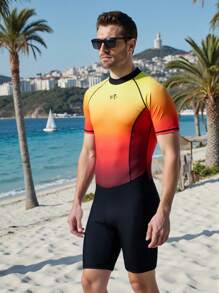 Manfinity Swimmode Men's Ombre One-Piece Swimsuit For Vacation And Beach, Hawaiian - Burnt Orange - View 1