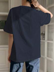 DAZY Women T-Shirts Slogan Casual - Navy Blue - View 2