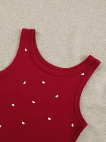 SHEIN Heart Pattern Embroidered Plus Size Women's Sleeveless Top - Burgundy - View 3