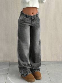 CasuGlow LOW WAIST BAGGY LOOSE STRAIGHT LEG JEAN Fall - Light Grey - View 3