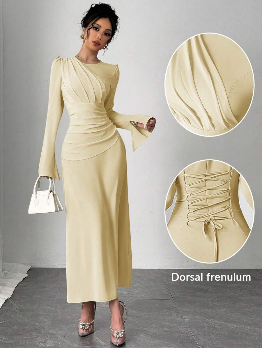 Firerie Đầm xếp ly phong cách mới thanh lịch cho nữ - Màu vàng - Xem 1