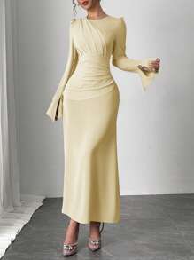 Firerie Đầm xếp ly phong cách mới thanh lịch cho nữ - Màu vàng - Xem 5