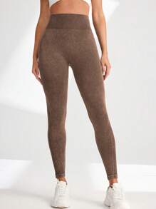 Seamluxe SHEIN Sport Women Solid Color High Waist Slim Fit Casual Sports Leggings