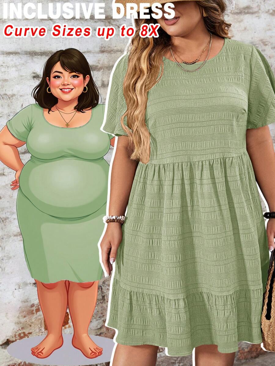 SHEIN CURVE+ Plus Size Red Doll Print Dress, Elegant For Valentine's Day & Vacation, Spring/Summer - Mint Green - View 1