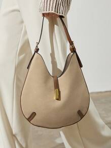 SHECARRY 女士单肩包 绒面皮革 秋季 冬季 校园 旅行 通勤 工作 优雅 精致 - 卡其色 - 查看 9