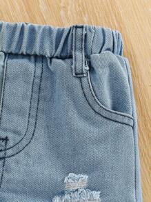 SHEIN Playful Pals 2pcs/Set Baby Girls Camisole Top + Denim Shorts Summer Outfit