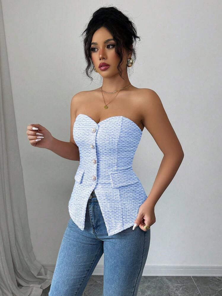 Selianne Top de survêtement élégant et sophistiqué de coupe ajustée, sans manches, de couleur rose