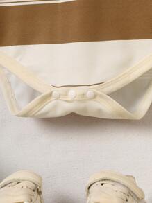 男婴彩色印花条纹可爱小熊宽松圆领短袖连体衣，新生儿针织，新生儿连体衣，夏季，3个月-2岁