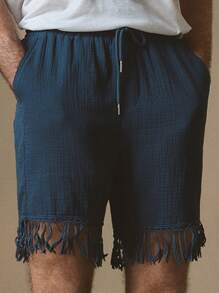 Manfinity VCAY Men's Woven Mid-Waist Straight Leg Casual Shorts, Suitable For Summer
