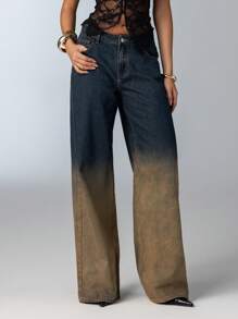 Aloruh Quần Jeans Nữ Lưng Thấp Rộng Rãi Ombre - Rửa nhẹ - Xem 4