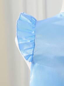 Mädchen süßes Kleid mit Schleife, Rüschen-Ärmeln und A-Linie, vereint Süße, Eleganz und kindliche Anmut, geeignet für Sommeralltagsleben und Feierlichkeiten - Babyblau - Übersicht 3