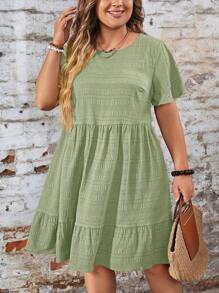 SHEIN CURVE+ Plus Size Red Doll Print Dress, Elegant For Valentine's Day & Vacation, Spring/Summer - Mint Green - View 5