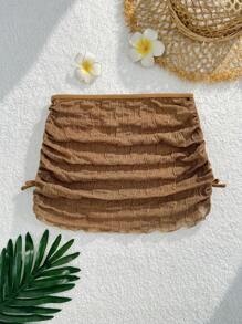 SHEIN Tween Girl Solid Color Hollow Out Ruched Skirt, Vacation/Beach - Coffee Brown - View 2