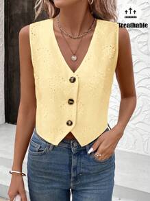 SHEIN LUNE Camisa de mujer con chaleco bordada de manera romántica para primavera
