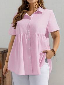 EMERY ROSE 大码休闲条纹衬衫，简约时尚，适合日常穿着，夏季，波西米亚风 - 粉色 - 查看 3