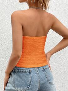 SHEIN EZwear Women's Casual Orange Strapless Knitted Ruched Tube Top: Sleeveless And Regular Length For Everyday Wear - Orange - View 2