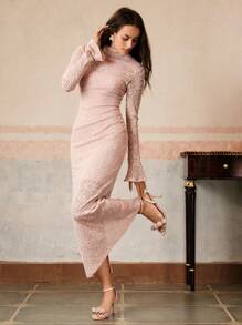 Anewsta Elegant Apricot Long Dress For Women, Sexy Slim Waist, Suitable For Spring, Summer, Vacation, Date Night - Pink - View 3