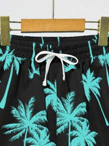 Teen Boy Palm Tree Print Beach Vacation Shorts - Black - View 4