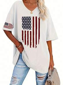 EMERY ROSE Large T-Shirt With American Flag Pattern Printed On It - White - View 1