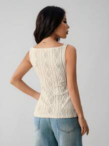 SHEIN PETITE 女式无袖几何纹理单排扣休闲衬衫，几何纹理和微弹力面料，女式修身背心，优雅时尚，适合通勤，简约时尚休闲日常吊带背心，春夏，无袖上衣，老式衬衫，女士西装 - 杏色 - 查看 2