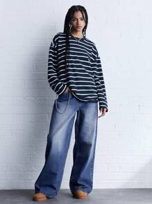 COUREZ Baggy Fit Wide Leg Washed Jeans Y2K Vintage Cotton - Baby Blue - View 4