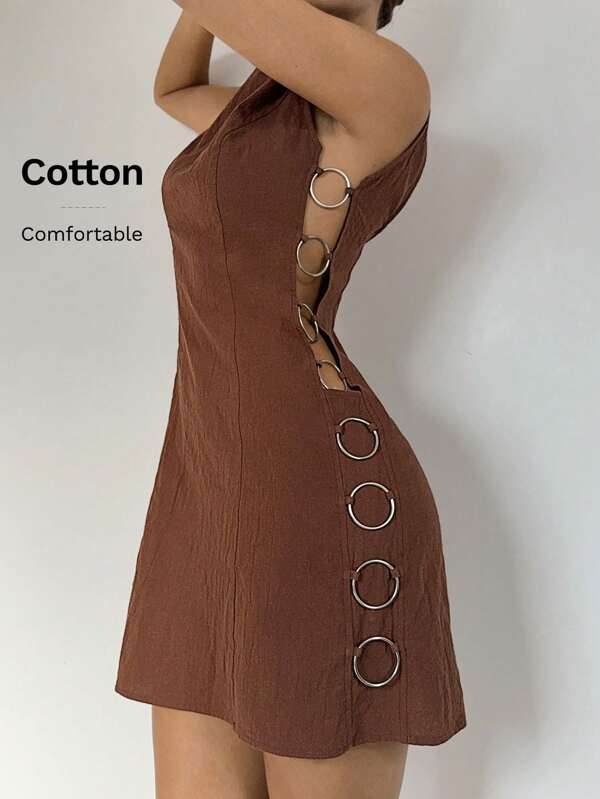 Siren Gaze Women's Solid Color Minimalist Style Mini Dress, Suitable For Summer
