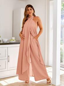KURAYIA Plus Size Open Shoulder Top And Wide Leg Pants 2 Pieces Set, Spring Break