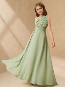 SHEIN Tween-Mädchen Elegantes Blumenkleid aus Tüll für Hochzeitsfeiern mit Schal, Prinzessinnen-Ballkleid für Teenager