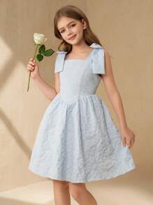 SHEIN 女童提花无袖连衣裙（可拆卸蝴蝶结）