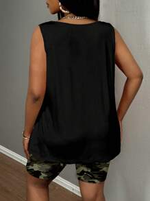 Slaydiva Áo vest rộng rãi không tay họa tiết camo cỡ lớn, thích hợp mặc vào mùa hè, kỳ nghỉ, bãi biển, lễ hội, hòa nhạc, sân bay, khu nghỉ dưỡng - xanh quân đội - Xem 4