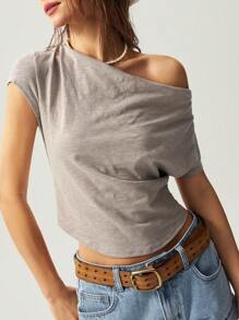 Bohemela Camiseta feminina de malha com decote em V e manga curta e ajuste