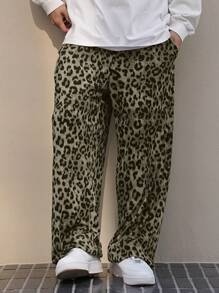 DAZY Pantalones para hombre con estampado de leopardo multicolor, de estilo elegante, para todas las estaciones