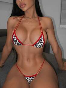 Swim SXY 女士夏季沙滩豹纹露背性感比基尼泳装套装 - 彩色 - 查看 5