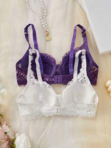 2pcs Lace Lingerie Bra And Wireless Lingerie Bra Set - Multicolor - View 2