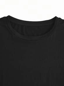 Flirla Branded Brown Short Plus Size Round Neck T-Shirt With Cute, Fashionable, Sexy Printed Pattern Front Design, Comfortable Casual Home Wear For Women, Spring/Summer - Black - View 3