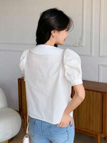 DAZY Women's Spring New Valentines Day Embroidered Floral Elegant Blouse - White - View 2