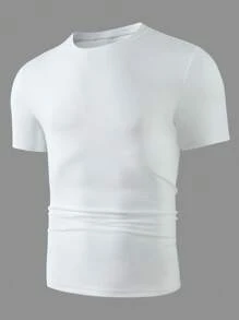 Manfinity Homme Áo thun vải Ant cổ tròn tay ngắn màu trơn cho nam - trắng - Xem 3