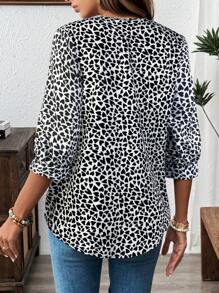 SHEIN LUNE Black & Apricot Heart Print Mid-Sleeve Women's Blouse - White - View 2