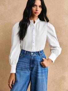 Poéselle 蕾絲細節燈籠袖襯衫