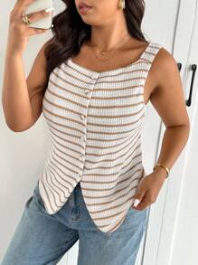 SHEIN Frenchy 大码女士时尚休闲条纹衬衫，通勤风格春夏新品 - 黃色 - 查看 4