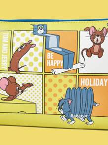 TOM & JERRY X SHEIN Yellow Cartoon Storyboard Print Zipper Stylish Storage Bag - Yellow - View 1
