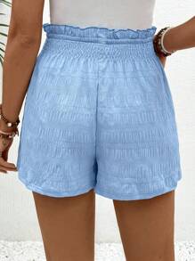 SHEIN Elastic Waist Wide-Leg Maternity Shorts, Solid Color, Fashionable For Summer - Baby Blue - View 2