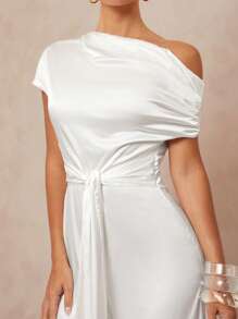 Lumalex Outing Summer Swimsuit Swimwear Swim Vacation Easter Bohemian BOHO Sea Beach Hot Outdoor Richly Layered Wedding Season Banquet Coming Of Age Ceremony Beach Seaside Asymmetric Off Shoulder Cinched Waist Extra Loose Women Jumpsuit - White - View 6