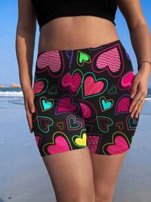 SHEIN EZwear Quần legging họa tiết trái tim thường ngày cỡ lớn dành cho nữ, phù hợp cho mùa hè - Nhiều màu - Xem 6