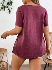 SHEIN Solid Color Maternity Short Sleeve T-Shirt With Front Twist Decor, Casual