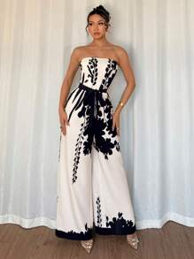 Chiquease 女士优雅印花束腰连体裤