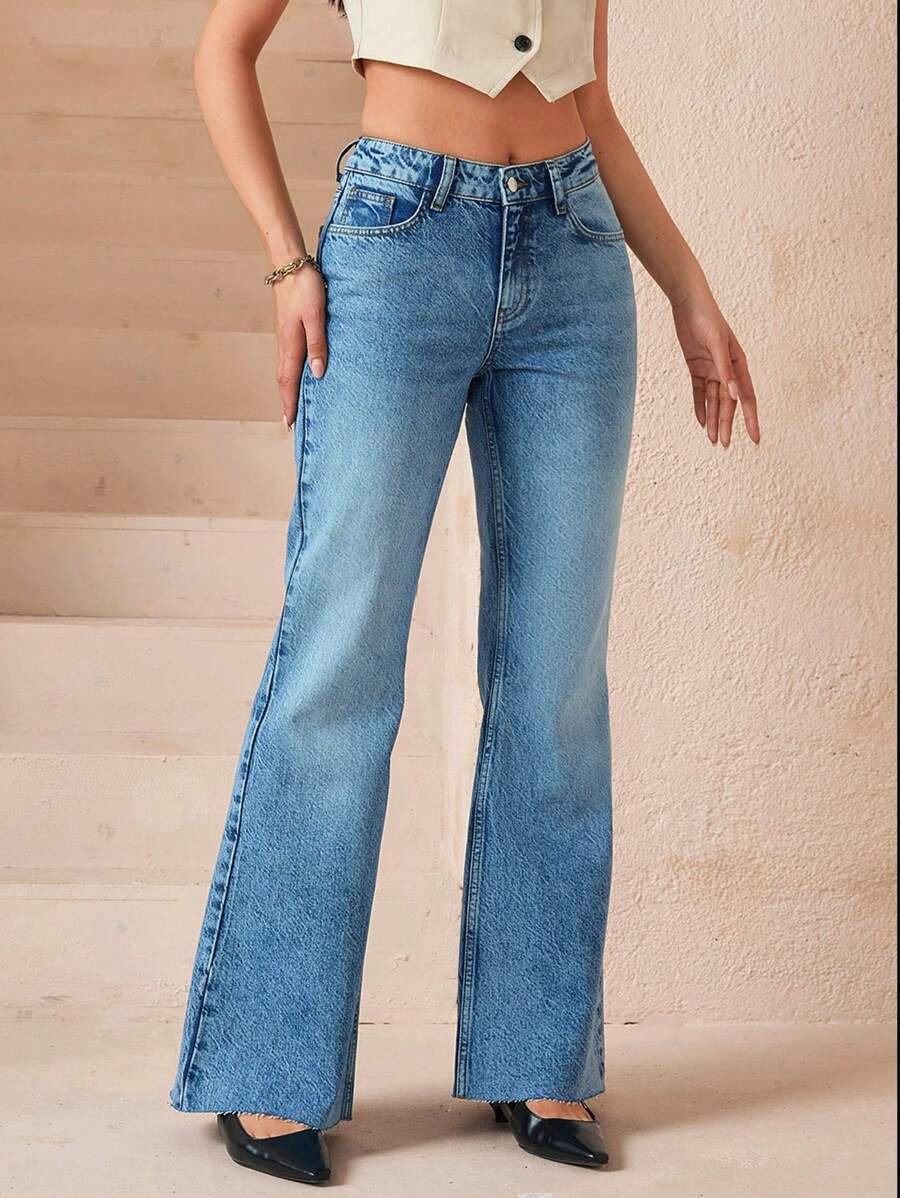 CLARA VERO Low Waist Ripped Vintage Wash Flare Jean - Light Wash - View 1
