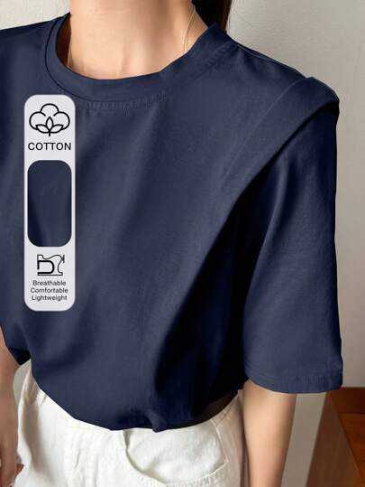 Dazy-Less Women's Casual Loose Solid Color Crew Neck Short Sleeve T-Shirt, Summer Business Casual Women